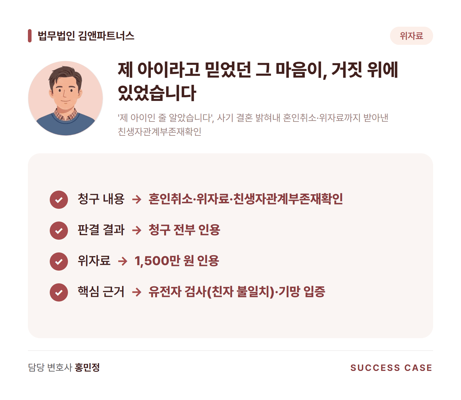'제 아이인 줄 알았습니다', 사기 결혼 밝혀내 혼인취소·위자료까지 받아낸 친생자관계부존재확인 사건 요약
