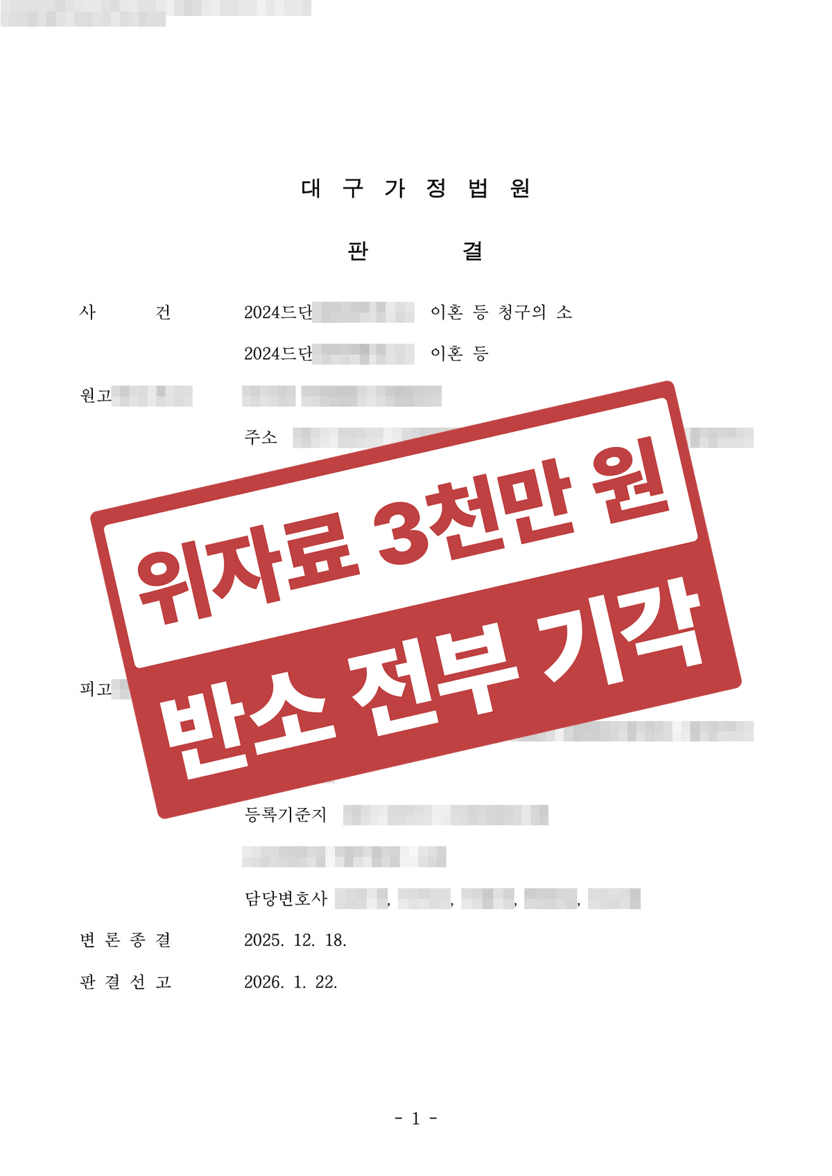 외도해 놓고 맞소송한 배우자, 위자료 3,000만 원·재산분할 받아내고 반소 전부 기각한 이혼
