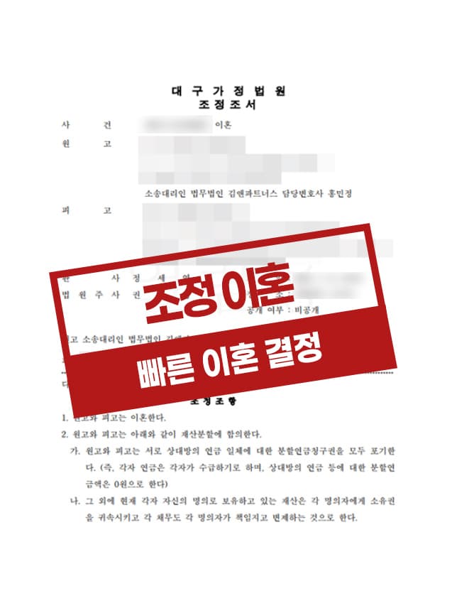 조정 절차를 통해 빠른 시일 내에 이혼이 성립된 사례