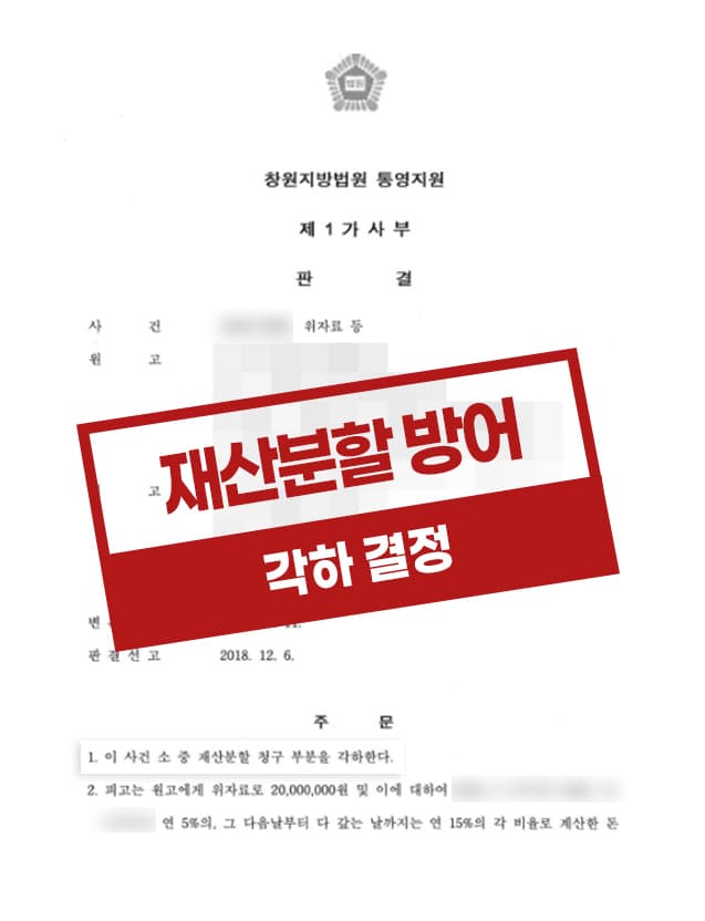 재산분할청구에 대해 각하 결정을 받은 사례