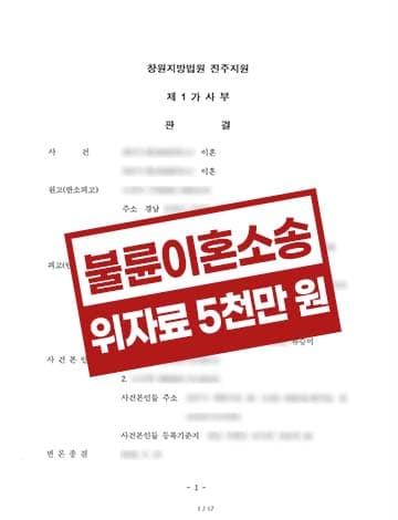 불륜남편 가정폭력 의사남편 위자료5천만원 양육권 재산분할60%