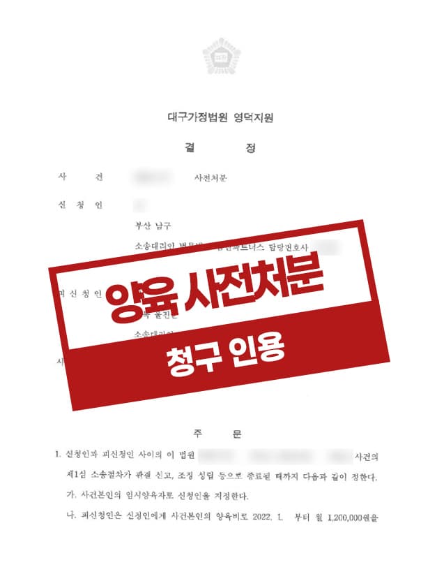 양육권, 양육비 사전처분 결정을 받은 사례